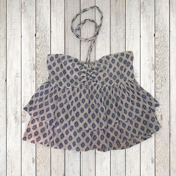 Hollister Tops - Hollister‎ Blue White Floral Halter Babydoll Peplum Tank Top Women's XS